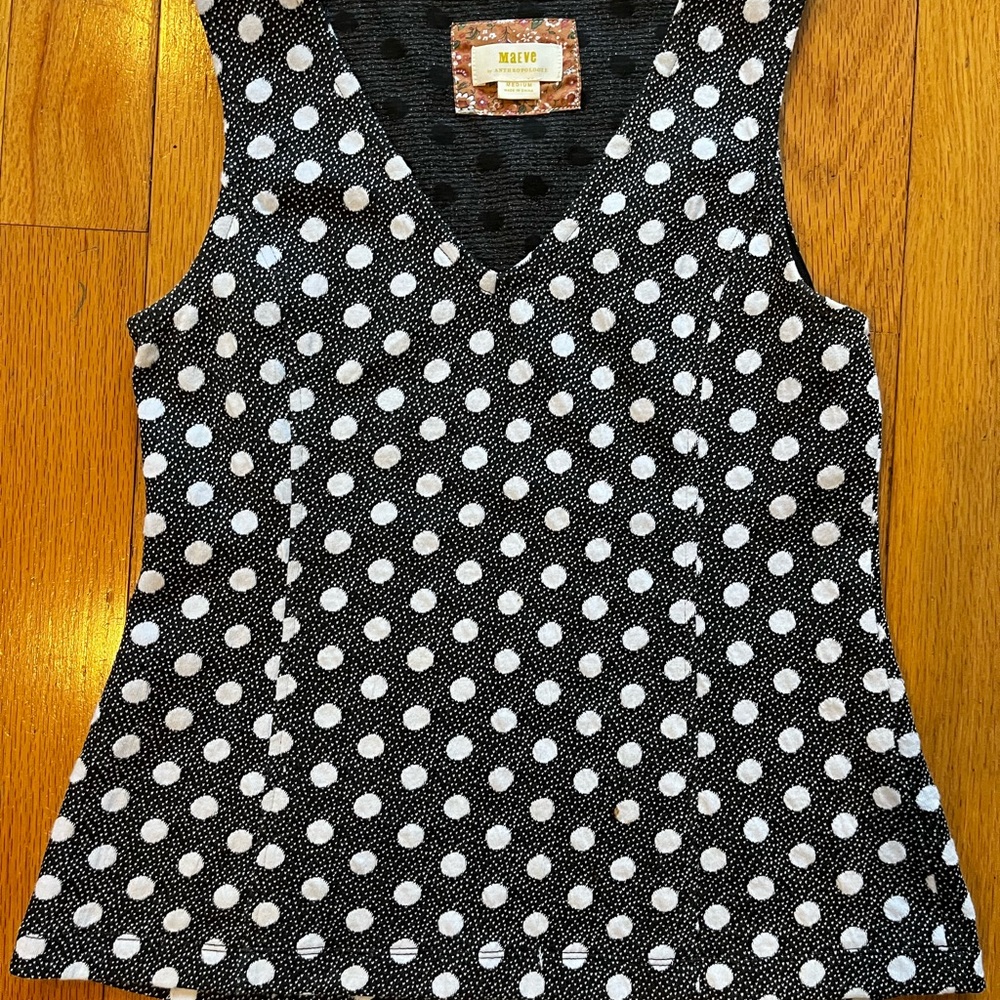 Maeve Black and White Polka Dot Tank Top